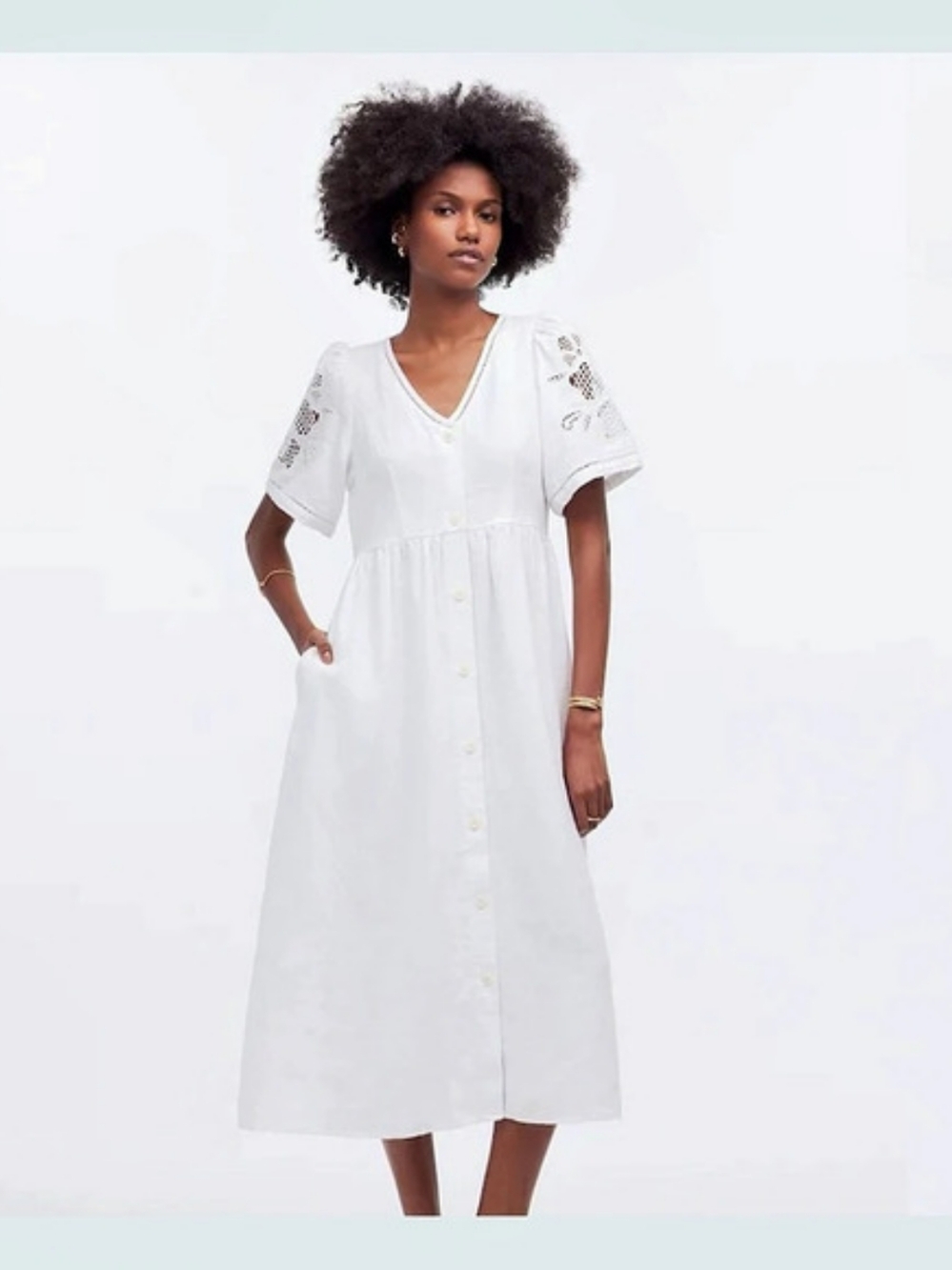 Cassie Button-Front Midi Dress in Linen